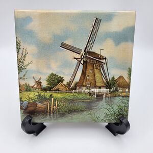 Holland Windmill Scene Decorative Ceramic Tile Hand Decorated By Ter Steege bv